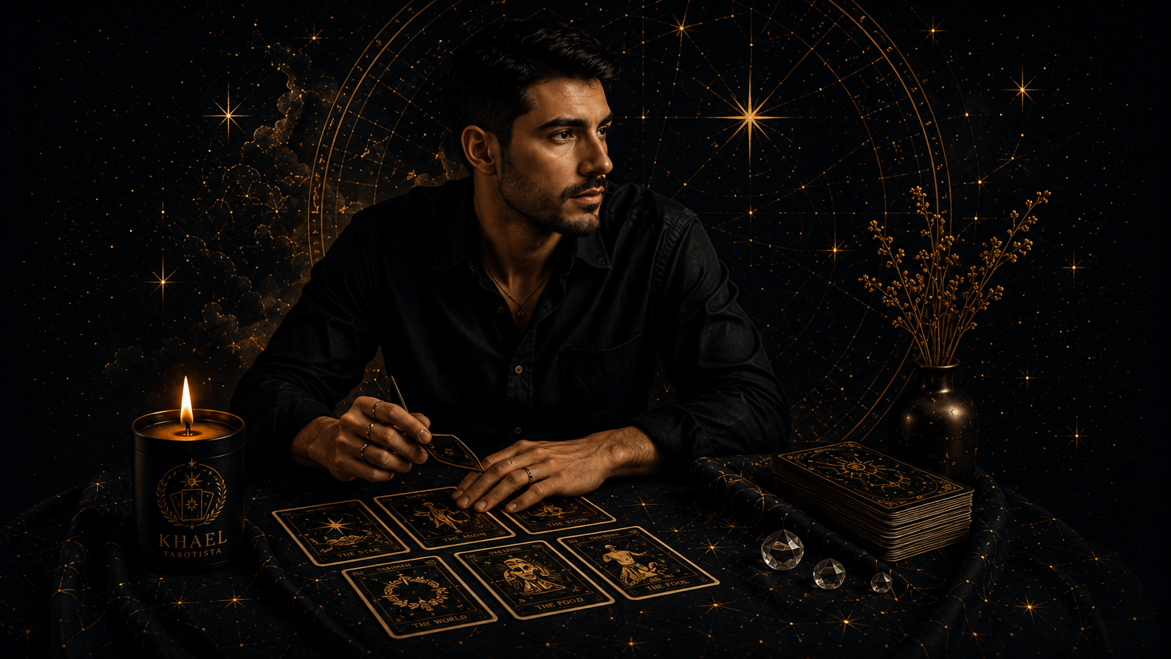 Khael Tarotista en su espacio de lectura y estudio