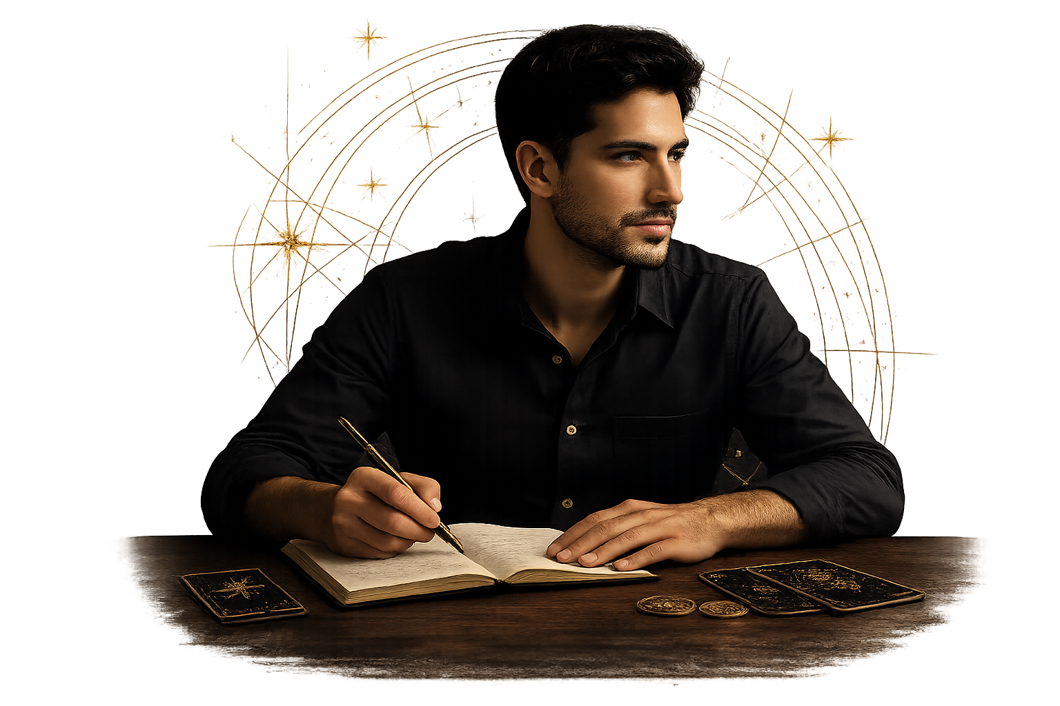 Khael Tarotista escribiendo en su mesa de estudio
